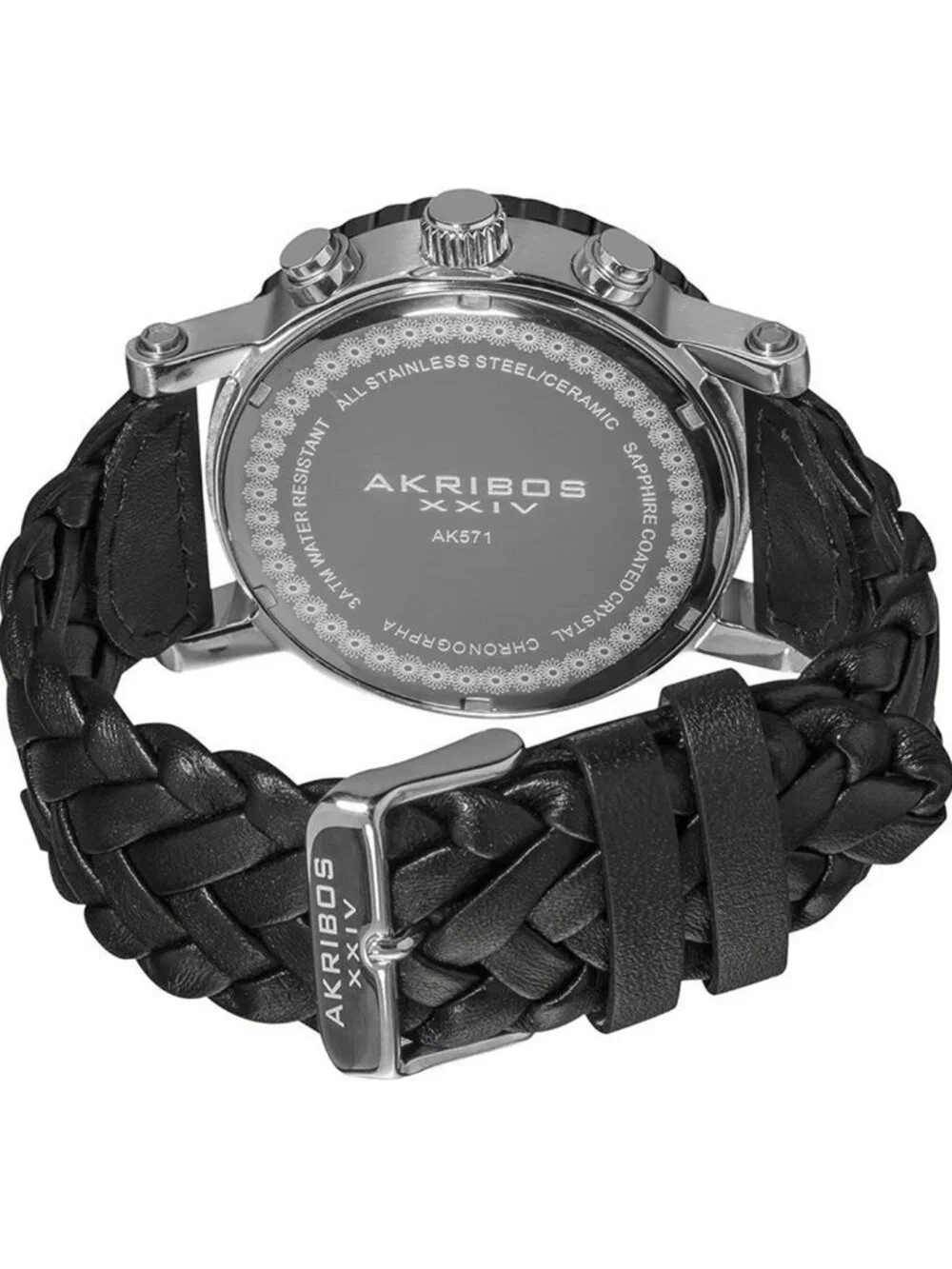 NWT Akribos XXIV Akribos Chronograph Black Leather Men's Watch